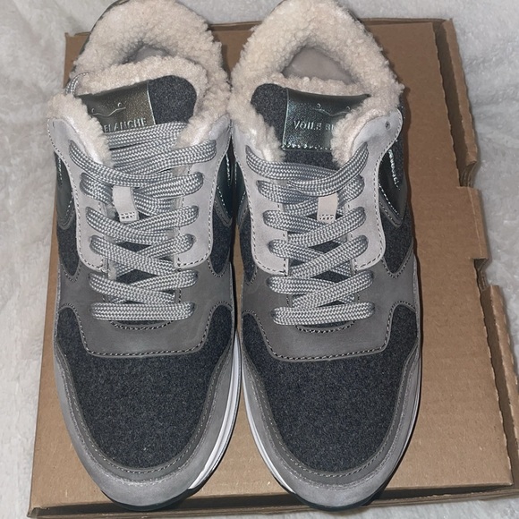 NWT VOILE BLANCHE MELANY FUR. Leather And Fabric Sneakers in Grey-Charcoal Grey - Picture 9 of 15